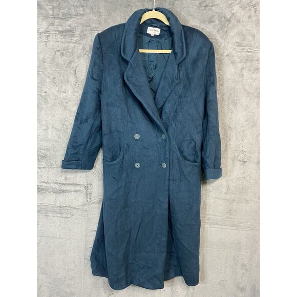 VTG John Weitz Size 12 Aqua Teal Blue Wool Button Over Pea Coat Double Breasted - Picture 1 of 13